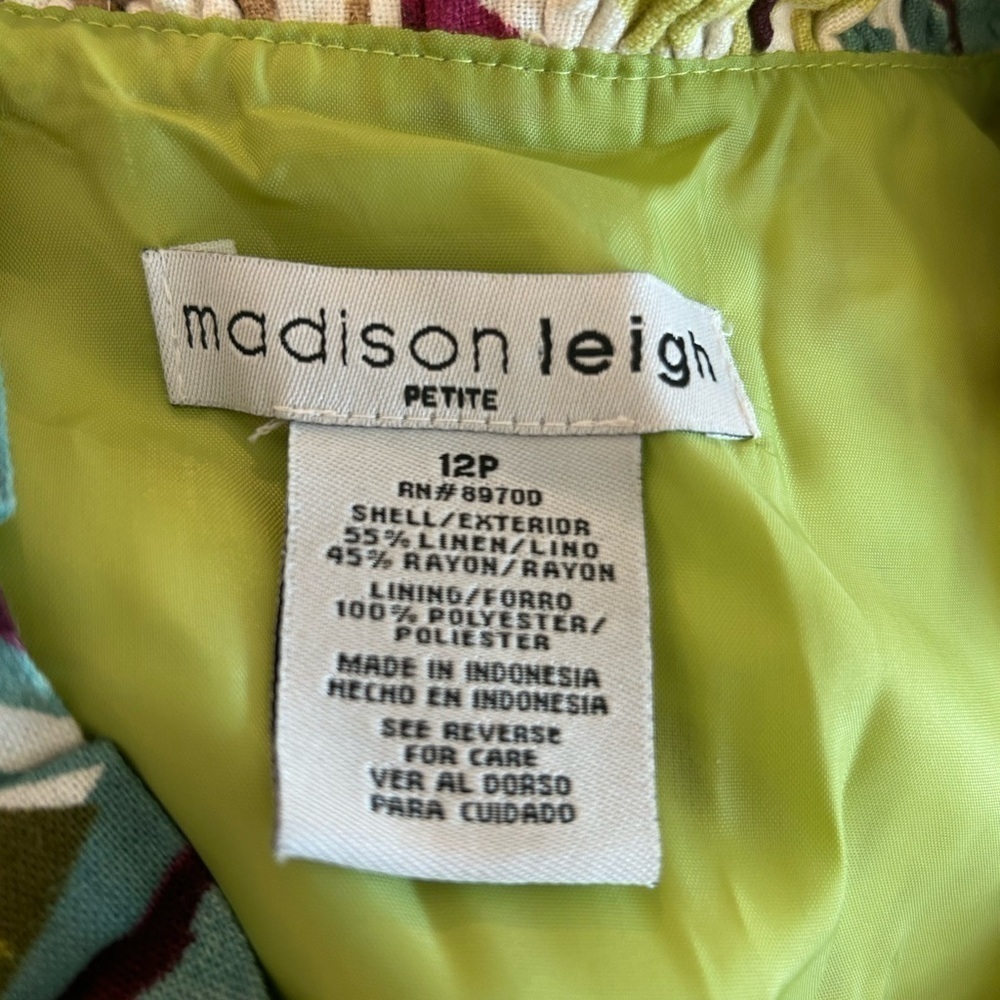 Madison Leigh Petite Size 12P Linen Blend Leaf Sleeveless‎ Ruffled V Neck NWT - Picture 5 of 9